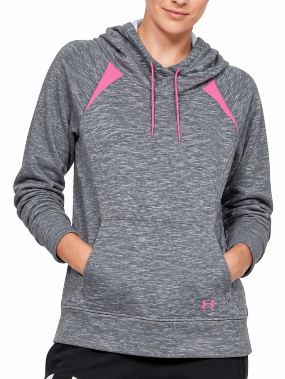 Under Armour Heathered Gray Pink Athletic Hoodie Womens Sz Lg